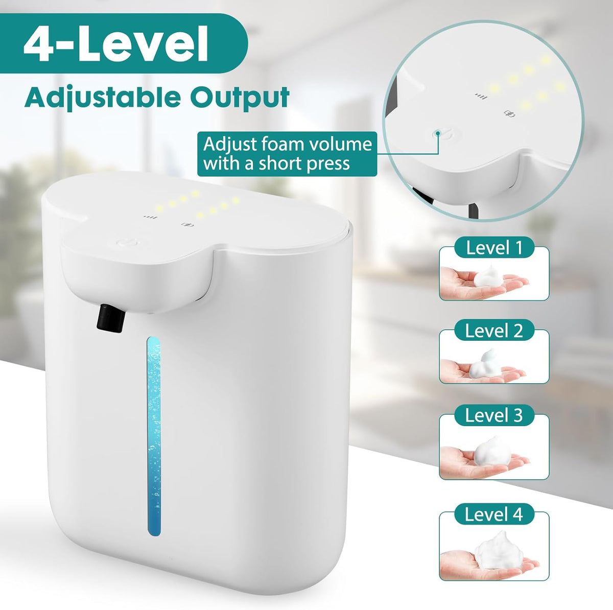 Automatic Soap Dispenser, 17oz/500ML Large Capacity Touchless Foaming Hand Soap Dispenser with 4
