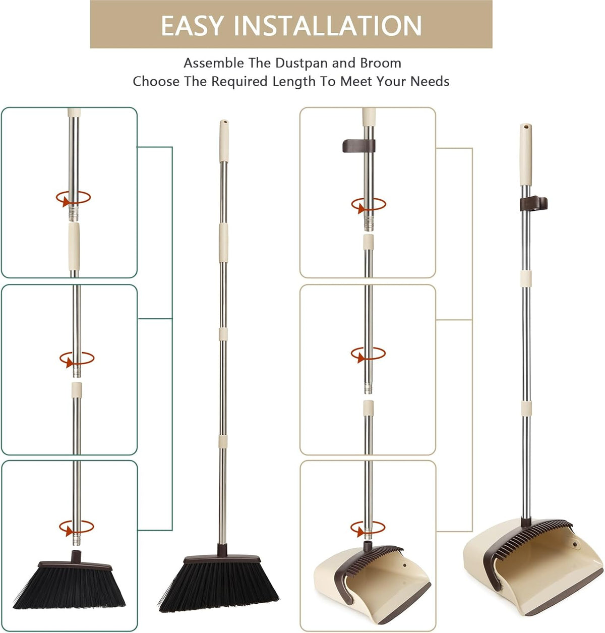 Broom and Dustpan Set, Dustpans with Broom Combo for Home, Heavy Dust Broom and Dustpan Combo, Long
