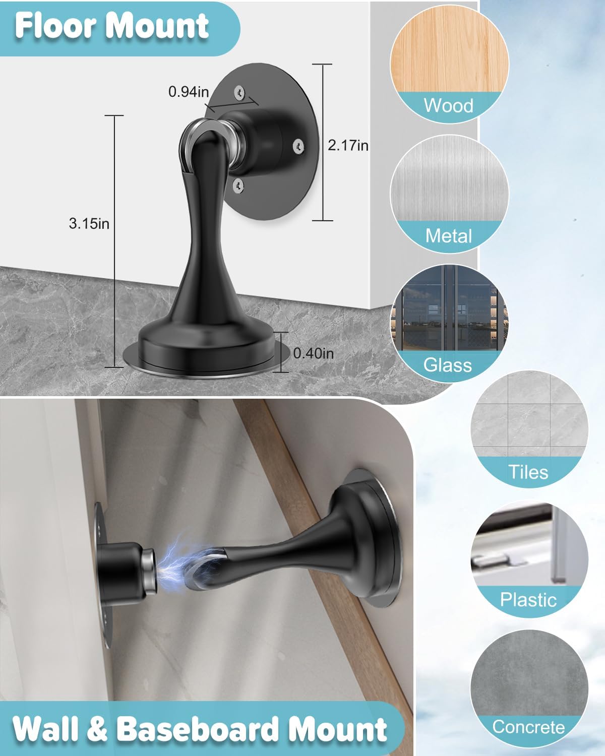 Door Stoppers Magnetic Door Catch - 1 Pack Stainless Steel Heavy Duty Door Stops for Bottom of