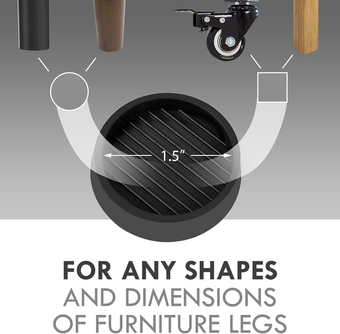 Non Slip Furniture Pads, 1.5” Round Rubber Caster Cups, 4 Pcs Furniture Coasters, Anti-Slip