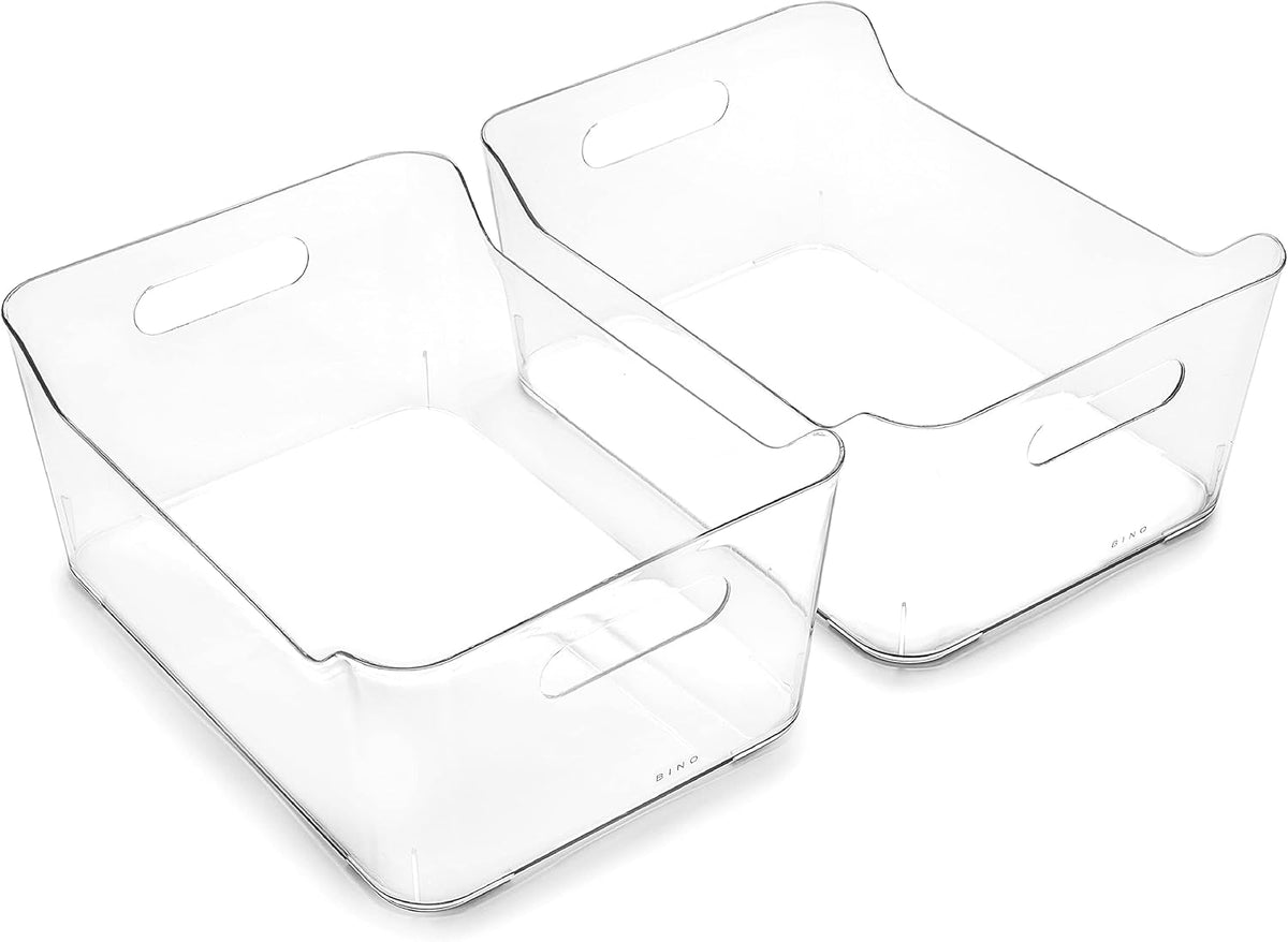 BINO | Plastic Storage Bins, Large - 2 Pack, Clear | THE SOHO COLLECTION | Pantry Organizers and