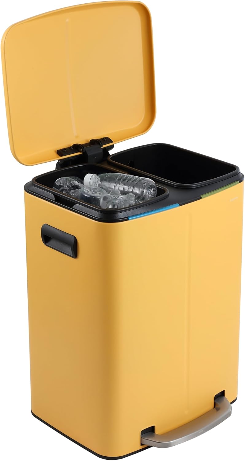 happimess HPM1005L Marco Rectangular 10.6-Gallon Double Bucket Trash Can with Soft-Close Lid