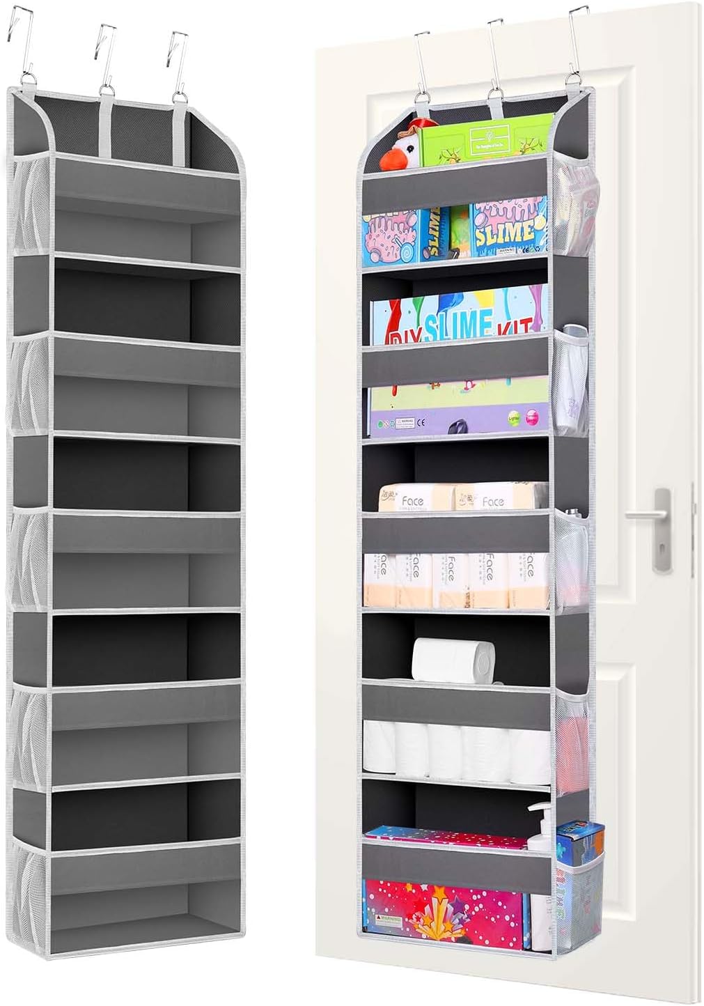 2 Pack Over The Door Storage Organizer with 5 Pockets 10 Mesh Side Pockets, 44 lbs Weight Capacity