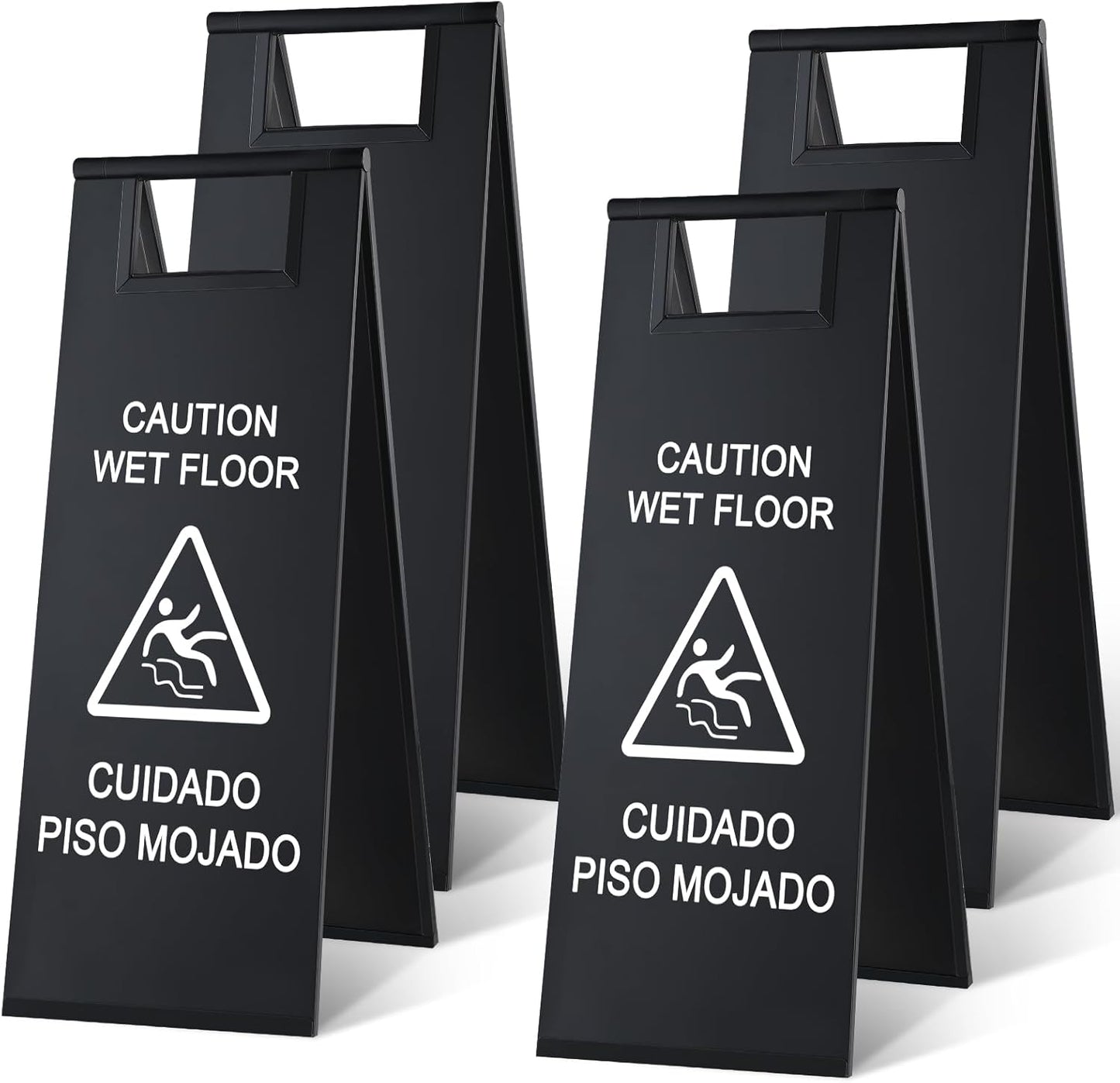 LEIFIDE 4 Pcs Stainless Steel Wet Floor Caution Sign Bulk 8.8 Pound Portable Foldable Handle