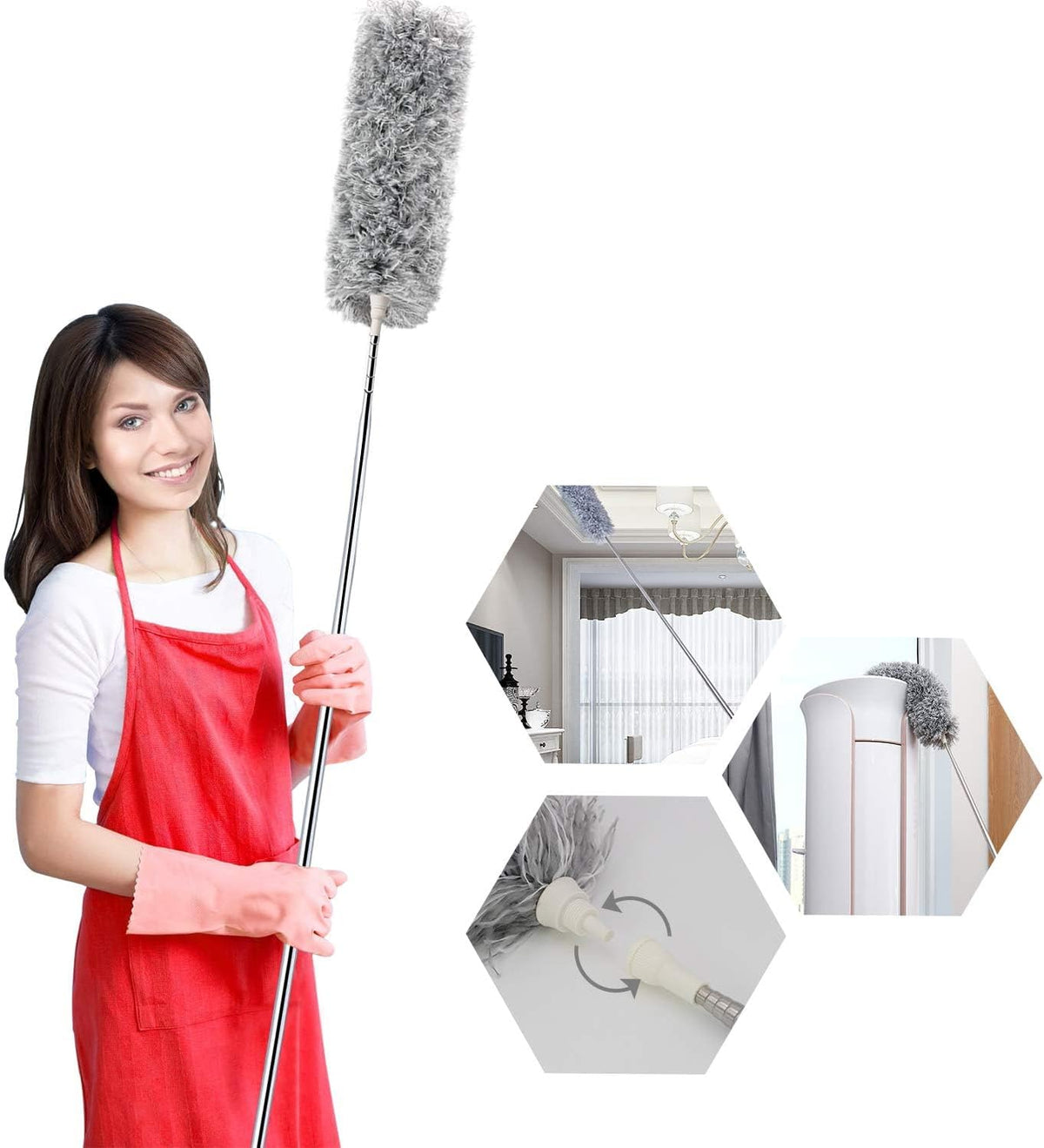 Microfiber Ceiling Fan Cleaner with 30–100" Telescopic Pole – Extendable Duster for High Ceilings