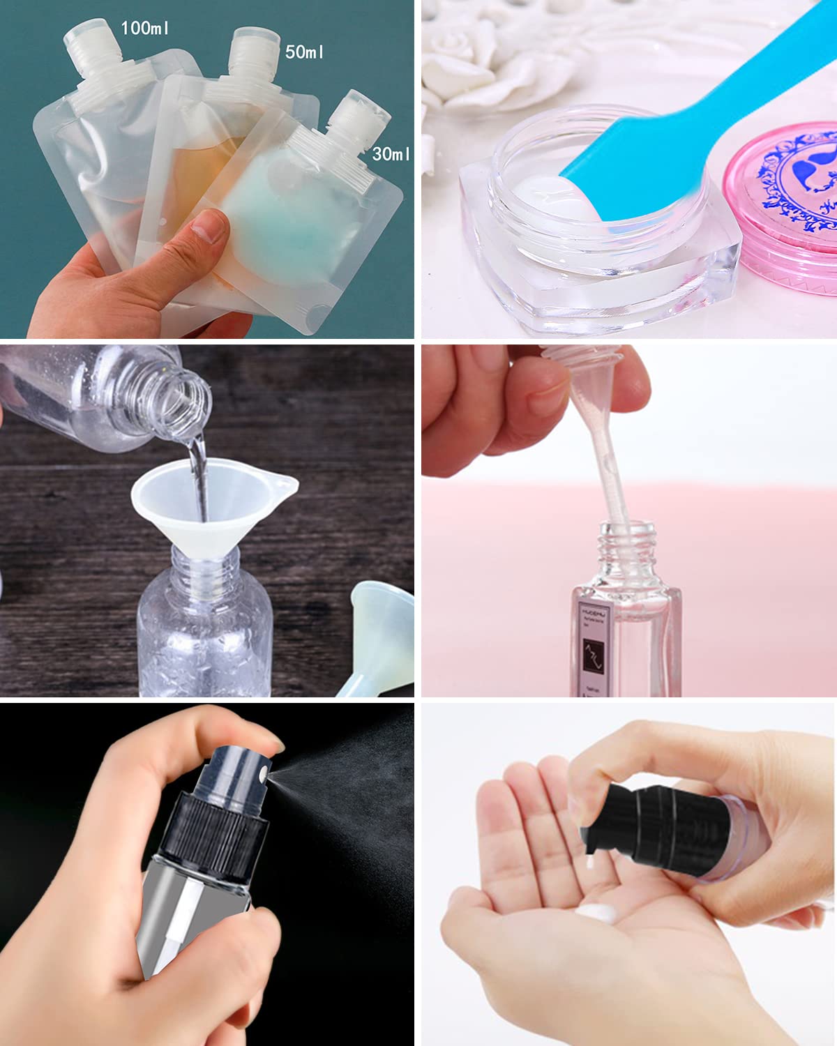 17 Pack Travel Pouches for Toiletries,TSA Approved,Portable Containers,Stand Up Pouch,Refillable