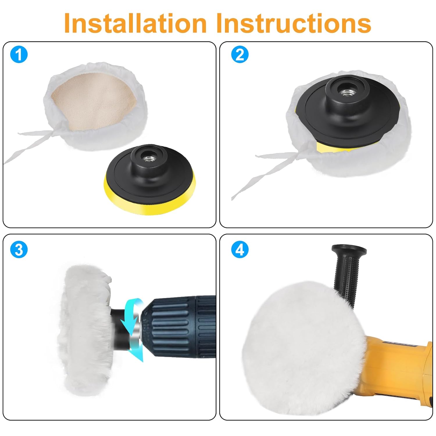 Linkstyle 6PCS 7 Inch Wool Buffing Pads Kit, Lambs Wool Polishing Bonnet Pads with Drawstring