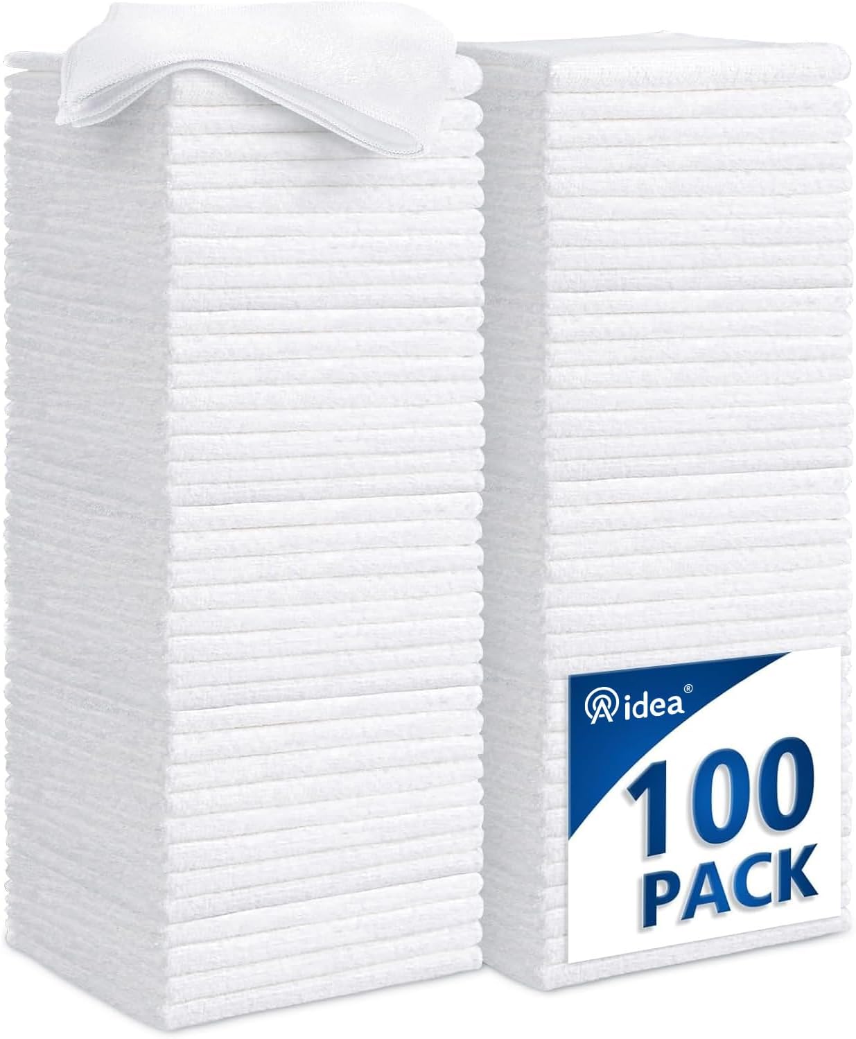AIDEA Microfiber Cleaning Cloth White-100PK, Absorbent Cleaning Rags, Commercial Shop Rags