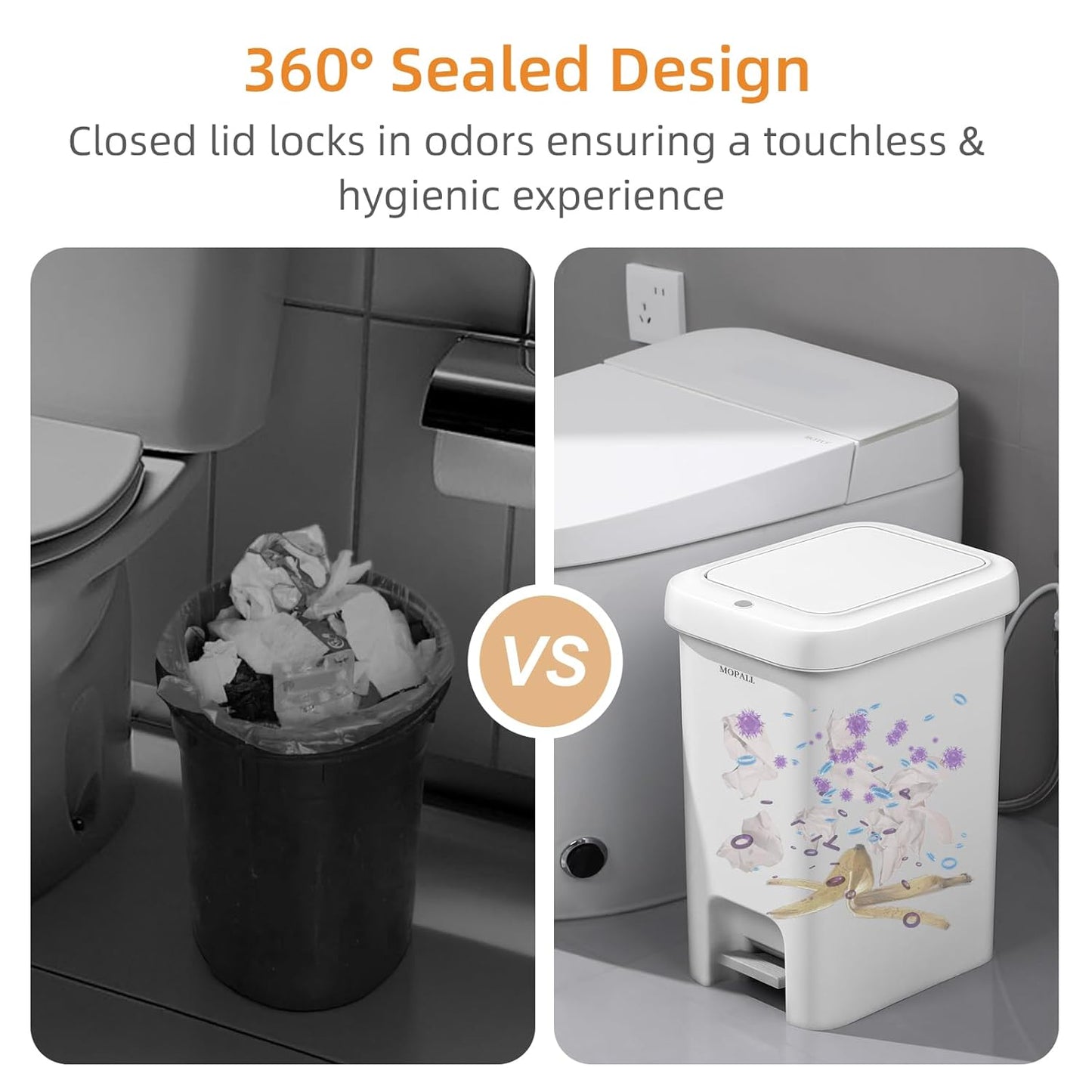 MOPALL Small Bathroom Trash Can with Lid Soft Close, Garbage Can with Press Top Lid & Foot Pedal