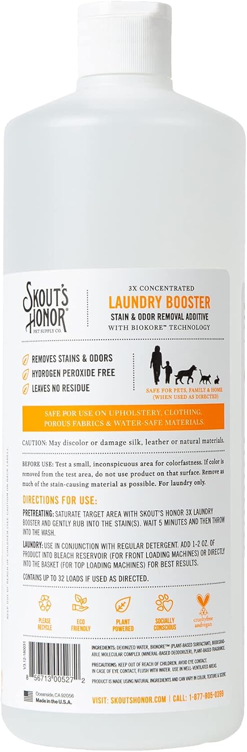 Skout's Honor Laundry Booster Stain & Odor Removal Additive - Plant-Powered Formula for Pet