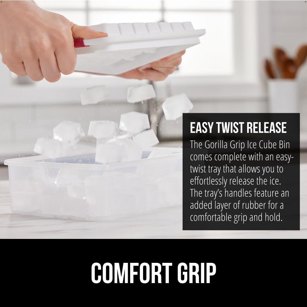 GORILLA GRIP Stackable Ice Cube Tray and Bucket Set for Freezer, Includes 2 Trays with Lid and