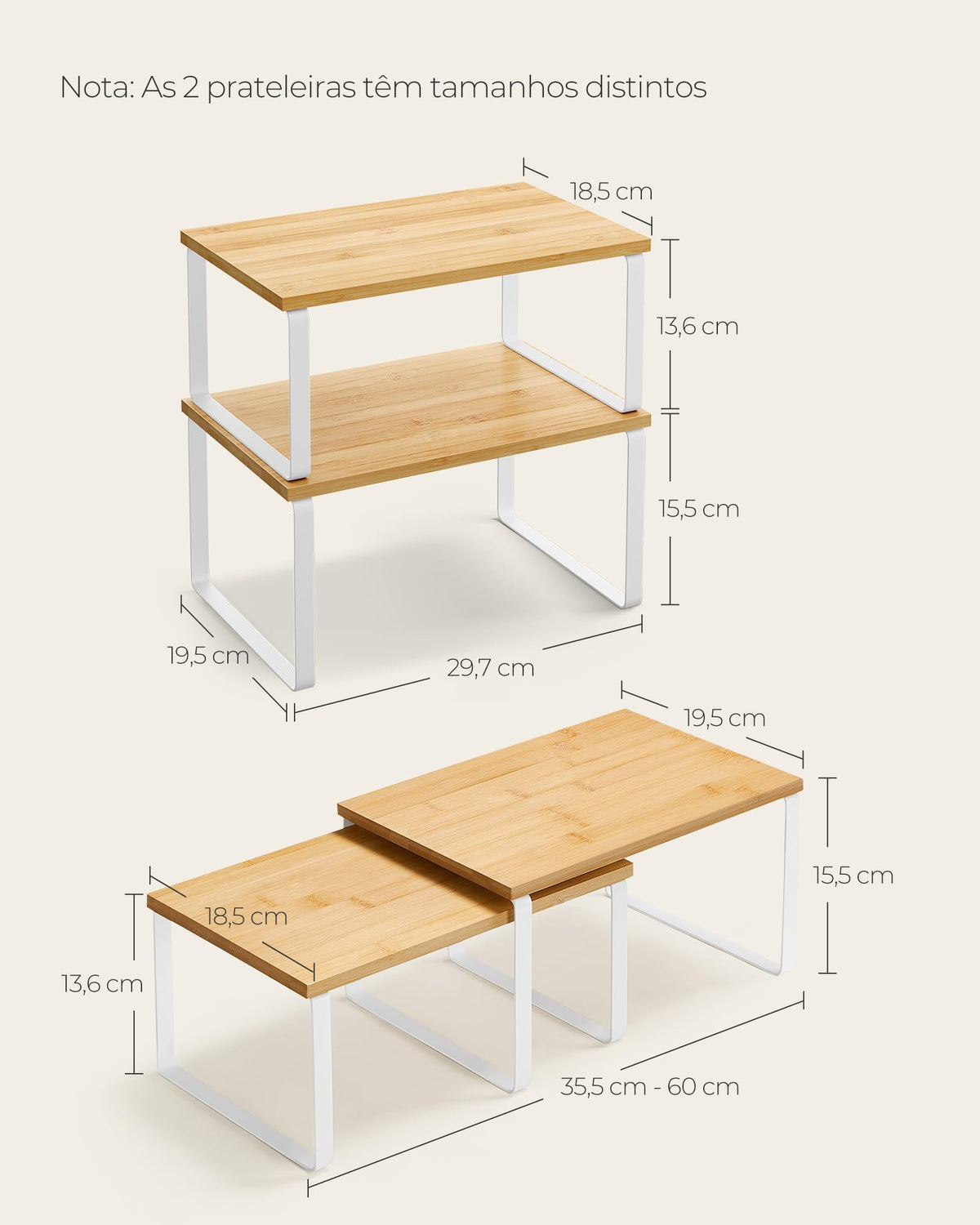 SONGMICS Cabinet Organizer Shelf, Set of 2 Kitchen Counter Shelves, Kitchen Storage, Spice Rack