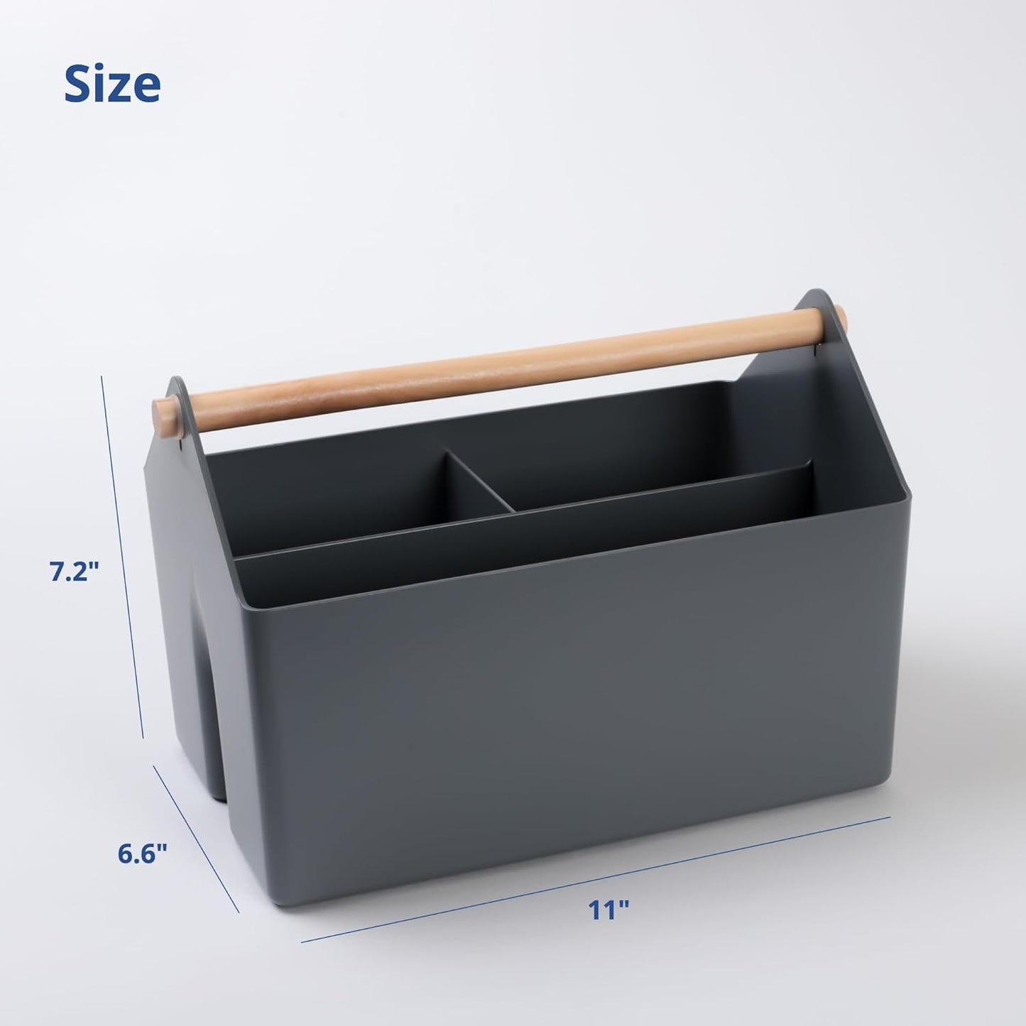 BLUE GINKGO Medium Storage Basket – Plastic Caddy with Wooden Handle for Office, Arts & Crafts, or
