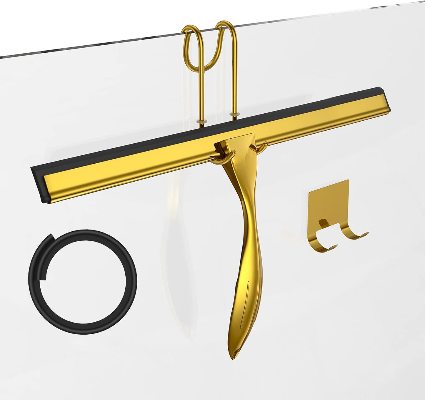 14-Inches Stainless Steel Shower Squeegee Set, Include Shower Door Hook, Adhesive Hook and Spare