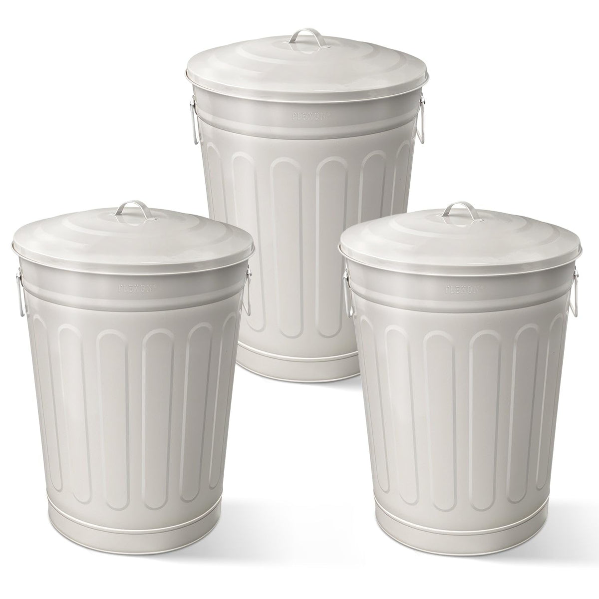 Plexon Round Trash Can 13 Gallon, Vintage Metal Outdoor Trash Can with Lid, Retro Farmhouse Garbage