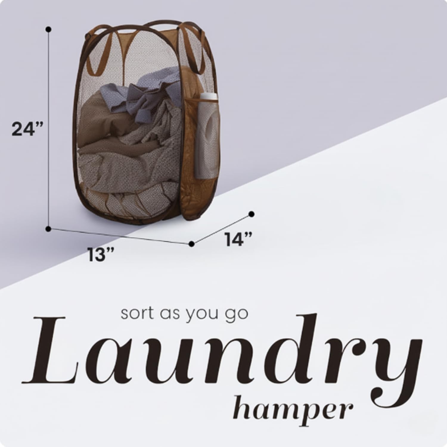 Handy Laundry Collapsible Mesh Pop Up Hamper with Wide Opening and Side Pocket - Breathable