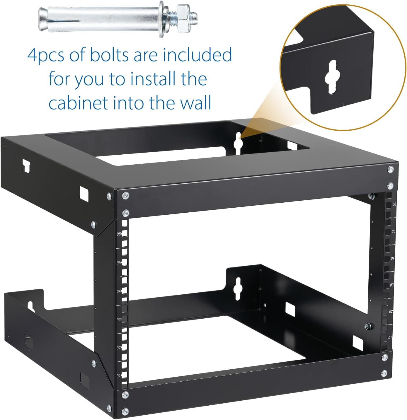 6U Wall Mount Rack Open Frame 19 Inch Server Equipment Network Cabinet 18 inches Depth Black by