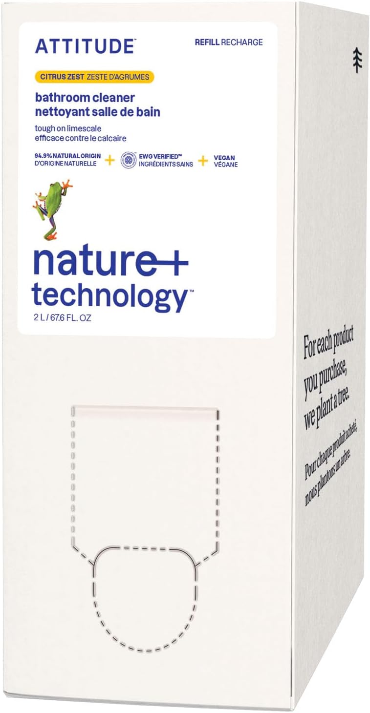 ATTITUDE Bathroom Cleaner Spray Refill, EWG Verified, Plant-Based & Vegan, Safe for Bathroom
