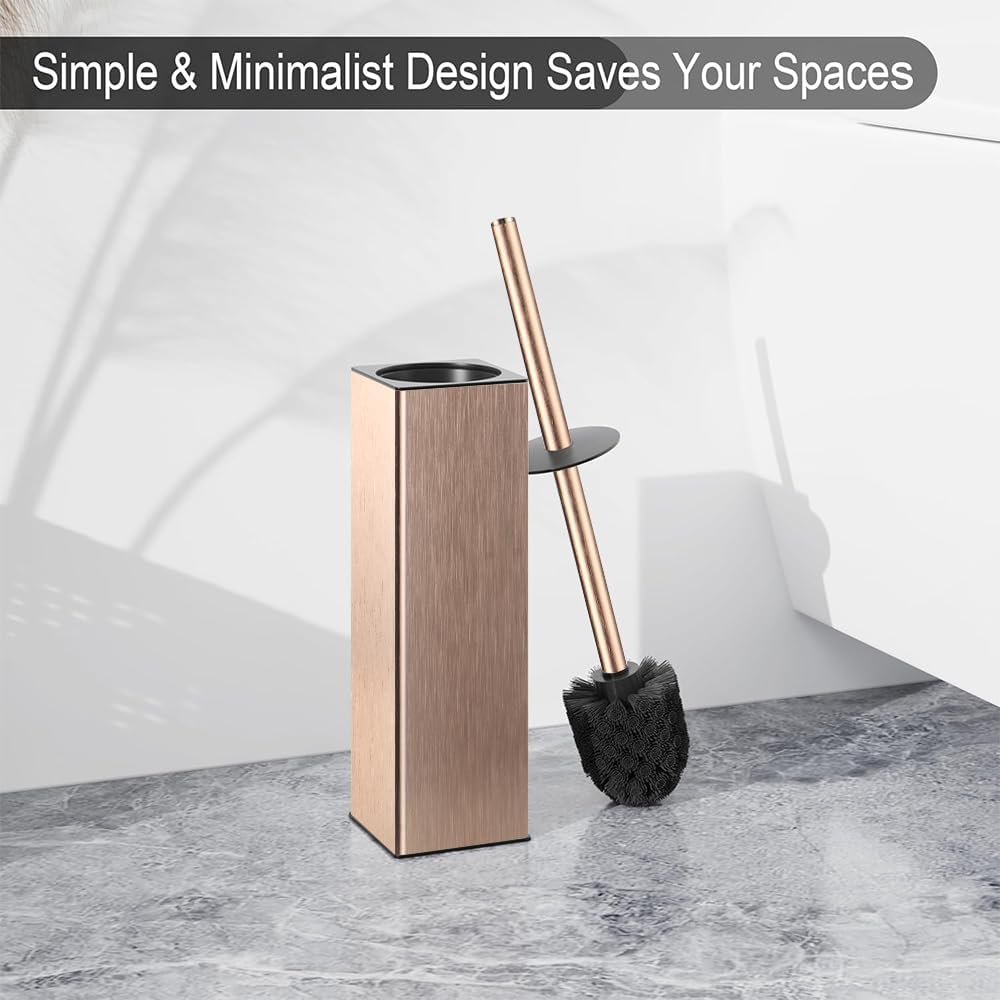 BGL Standing Toilet Brush and Holder Rose Gold Aluminium Toilet Bowl Cleaner Brush and Holder for