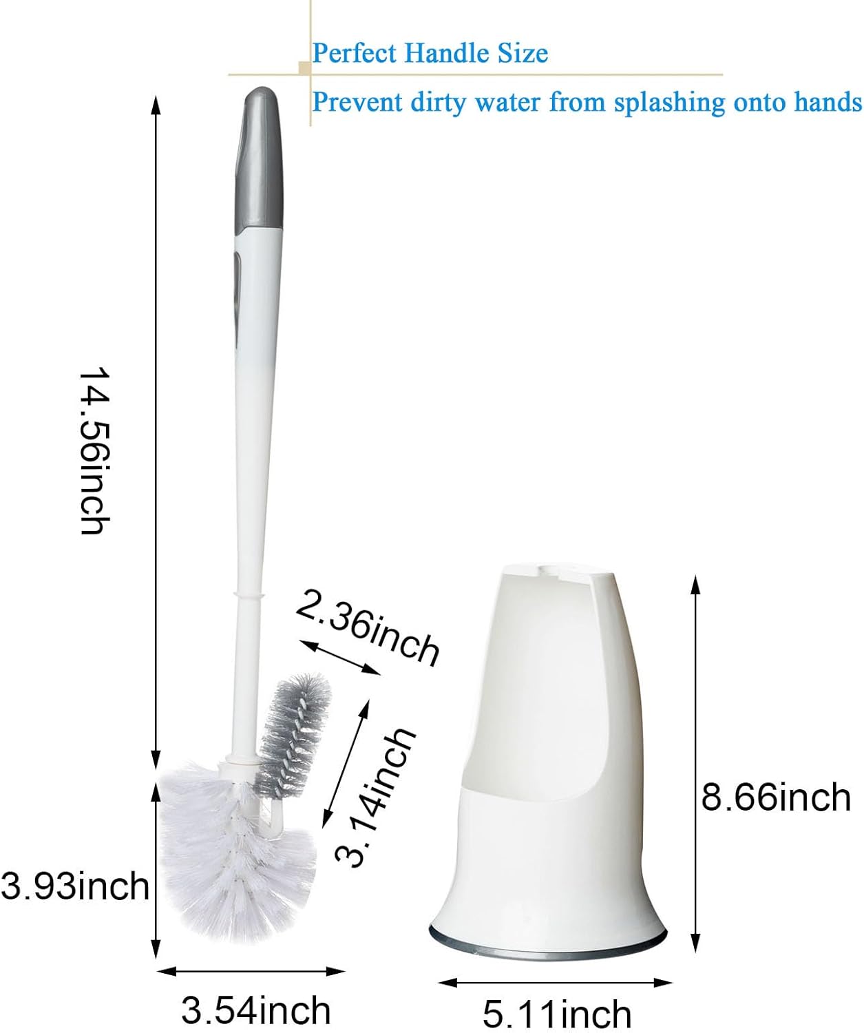 2 Pack Toilet Bowl Brush with Holder for Bathroom, Under-Rim Double Brush Head, Long Handle