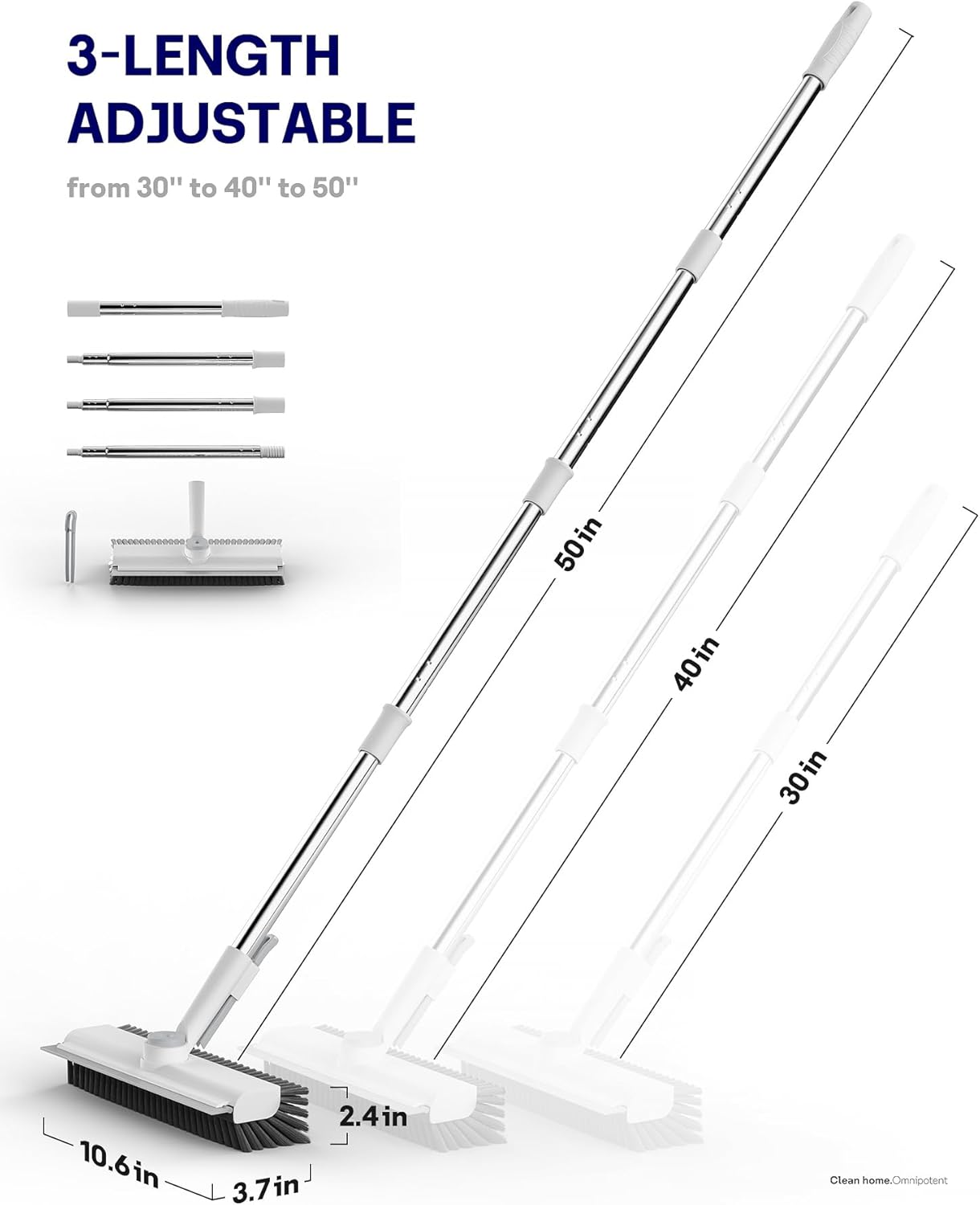 Floor Scrub Brush with Long Handle, 3 in 1 Scrape and Heavy-Duty Stiff Bristle Floor Scrubber Brush