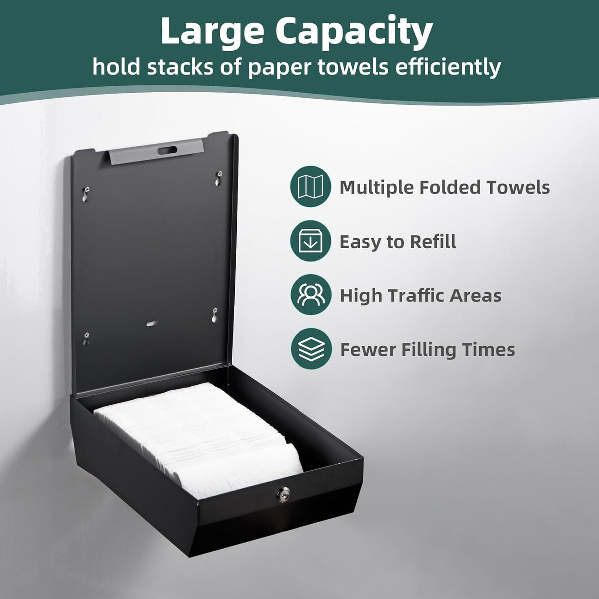 Paper Towels Dispenser Wall Mounted with Key Lock, Multifold C Fold Trifold Hand Towel Dispenser