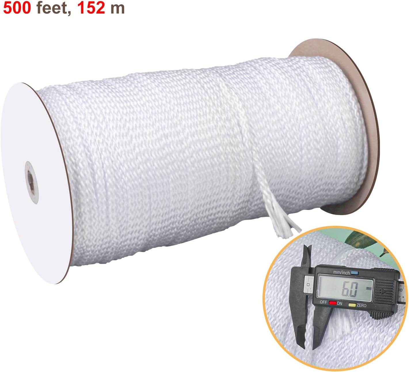 1/4 Inch White Polyester Rope - 500 Foot White Low Stretch Polyester Rope for Hiking, Kayaking