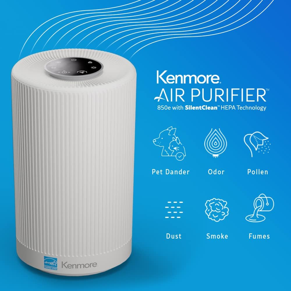 Kenmore PM1005 Air Purifier with H13 True HEPA Filter, Covers Up to 850 Sq.Foot, 25db SilentClean
