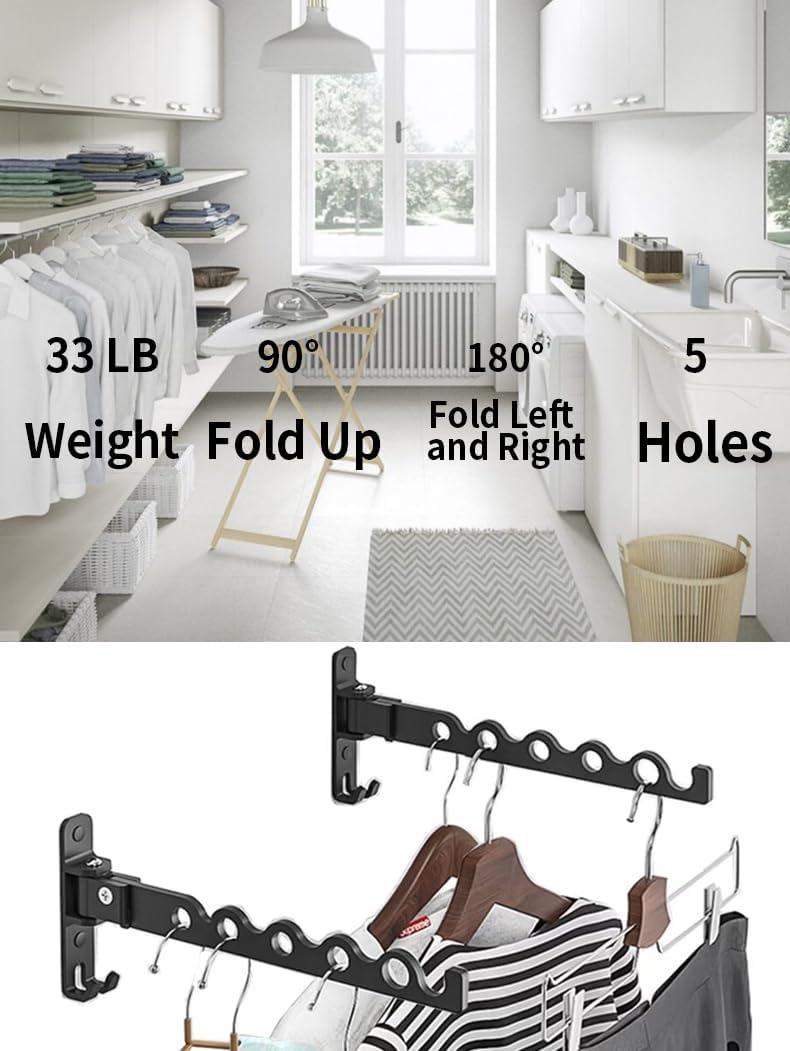 Dr.DJ Wall Hanger for Clothes, Coat Hanger Wall Mounted Matte Black Retractable Clothes Drying