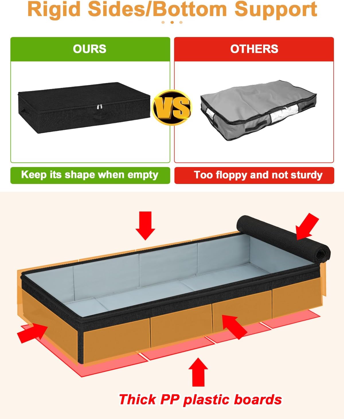 punemi Under Bed Storage Container, 2 Pack Underbed Storage Bags With Lid, Foldable Sturdy Clothes