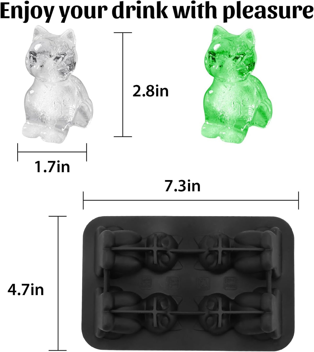 Silicone Ice Cube Tray,Cat 3D Large Ice Cube Molds for Whiskey,Cocktails,Wine,Juice and Bourbon,4