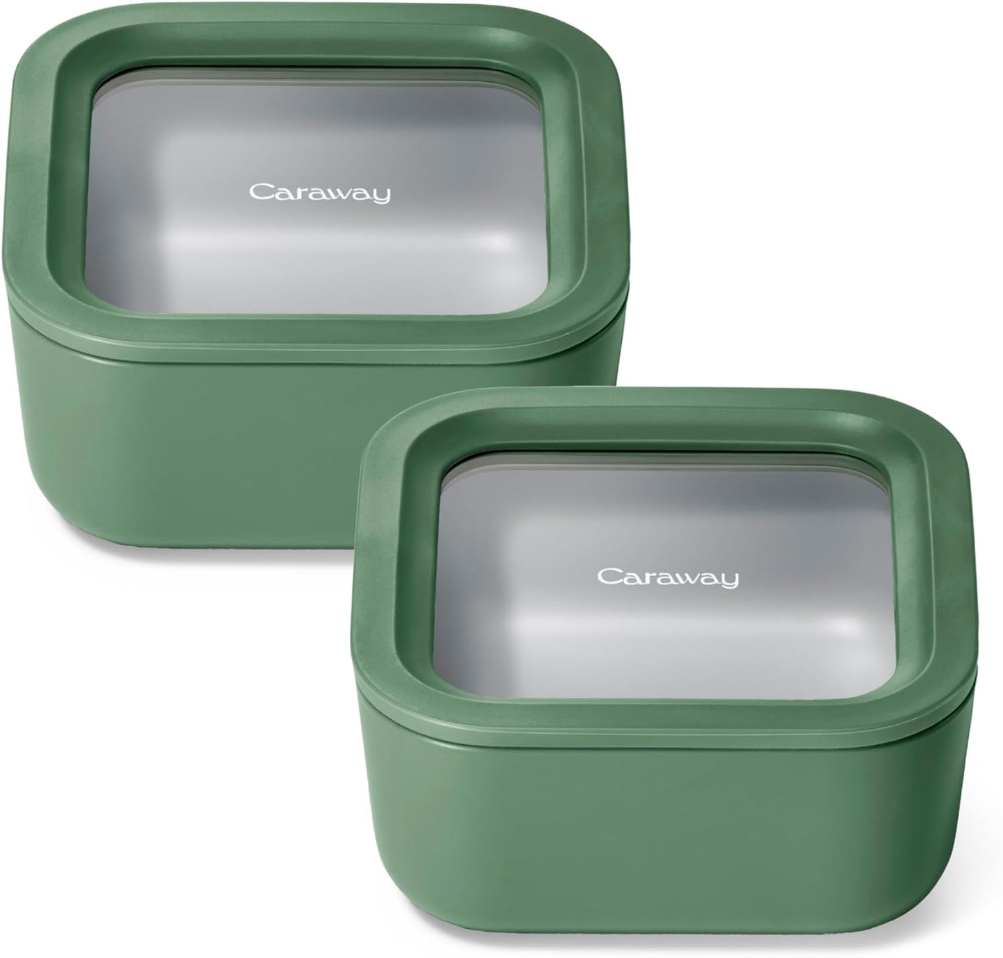 Caraway 2pc Glass Food Storage Set - 4.4 Cup Food Containers (2) - Ceramic Coated - Non Toxic, Non
