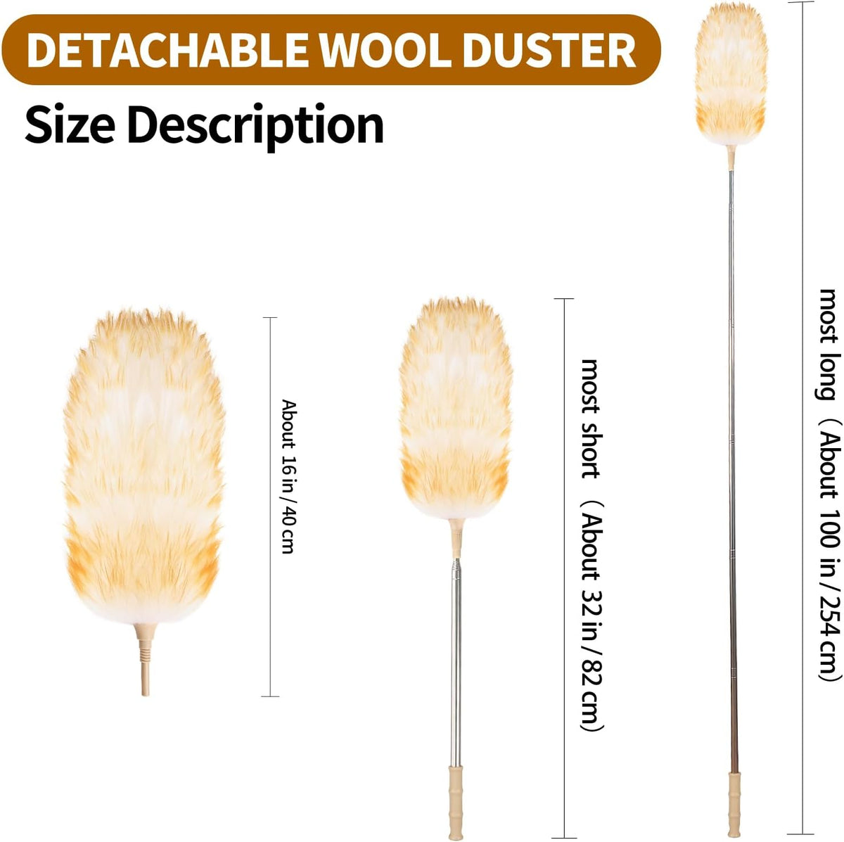 Extendable Cleaning Duster,Extra-Long Telescoping Feather Dusters with Stainless Steel Extension