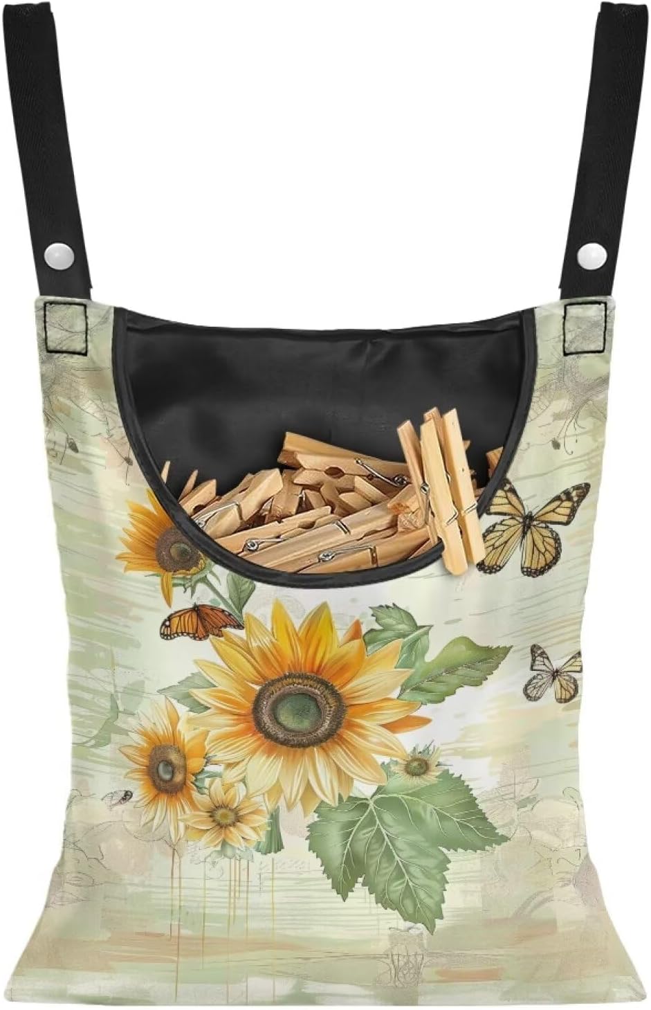Sunflowers Butterfly Clothespin Bag Clothespin Bag for Clothesline Outdoor Clothespin Storage with
