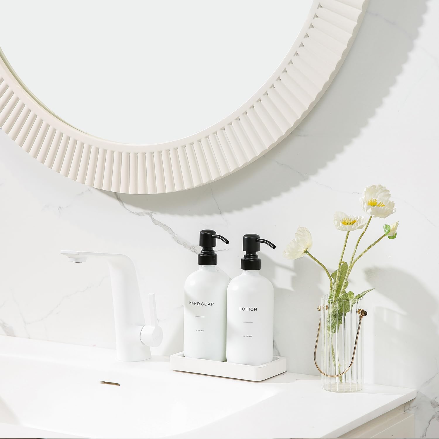 White Soap Dispenser Set, Contains Hand and Lotion Dispenser with Pump. Perfect for Guest Bathroom
