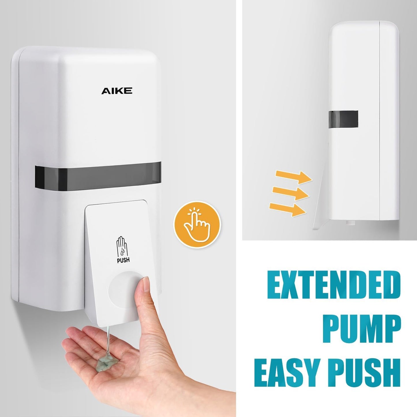 AIKE Wall Mount Liquid Soap Dispenser, 27oz Large Capacity with Extended Pump for Commercial