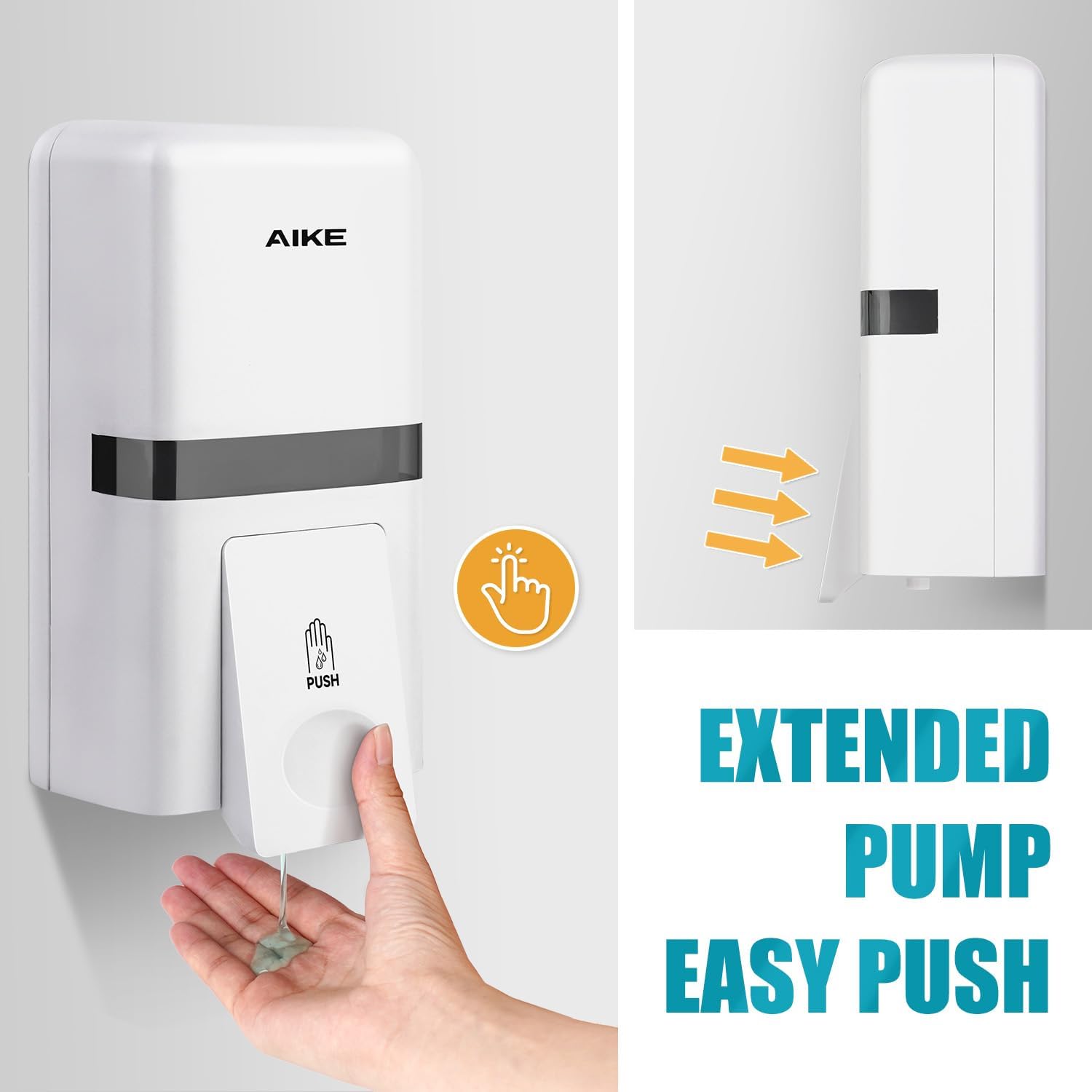 AIKE Wall Mount Liquid Soap Dispenser, 27oz Large Capacity with Extended Pump for Commercial