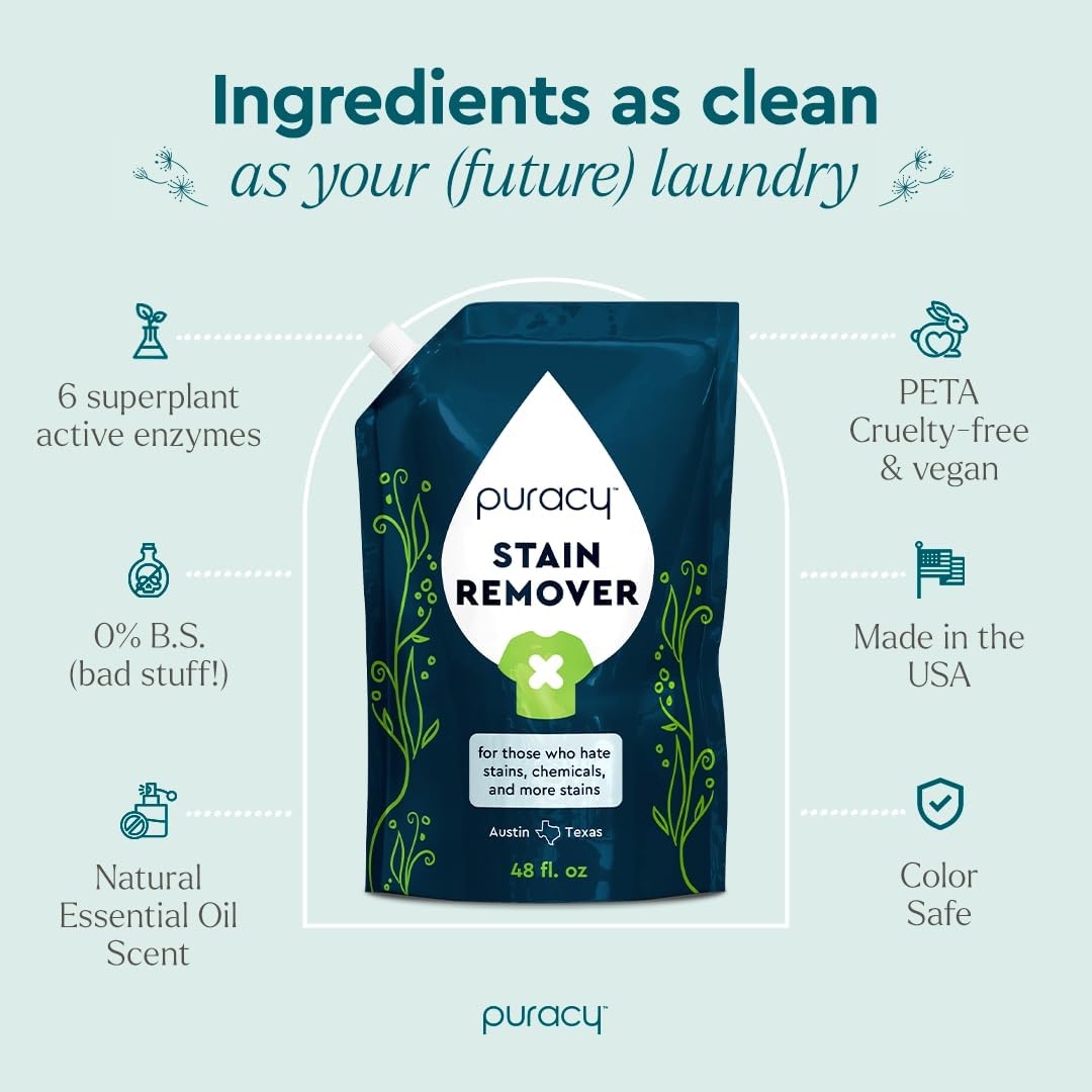 Puracy Stain Remover, Natural Based Travel and Laundry Stain Cleaner for Clothes, Baby Essentials
