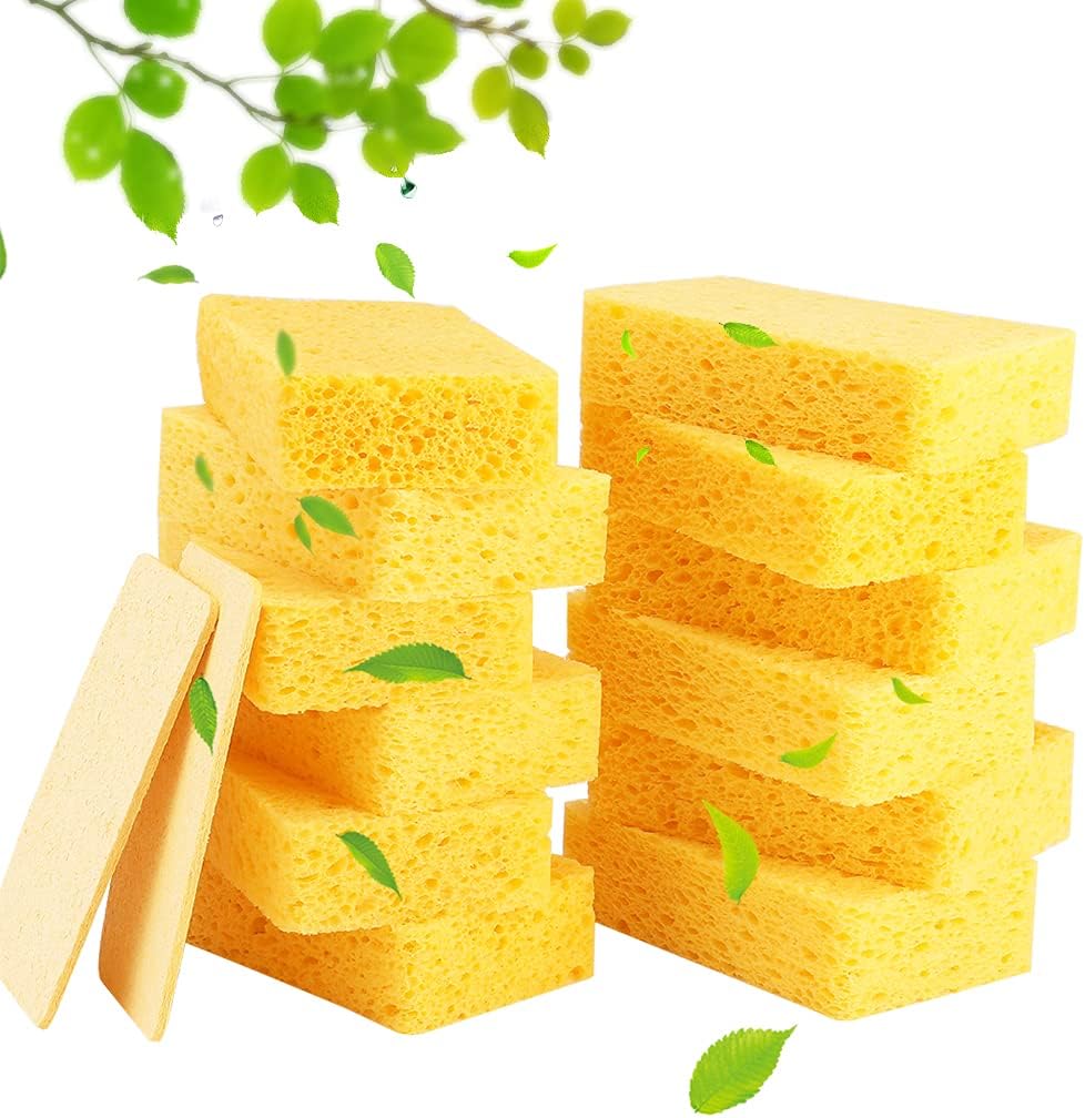 METUUTER 12-Count Cleaning Scrub Sponge- Compressed Cellulose Sponges Non-Scratch Natural Sponge
