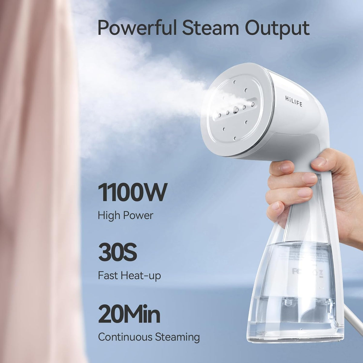 HiLIFE Steamer for Clothes, Handheld Clothes Steamer with Large 300ml Tank, 1100W Strong Power, 30S