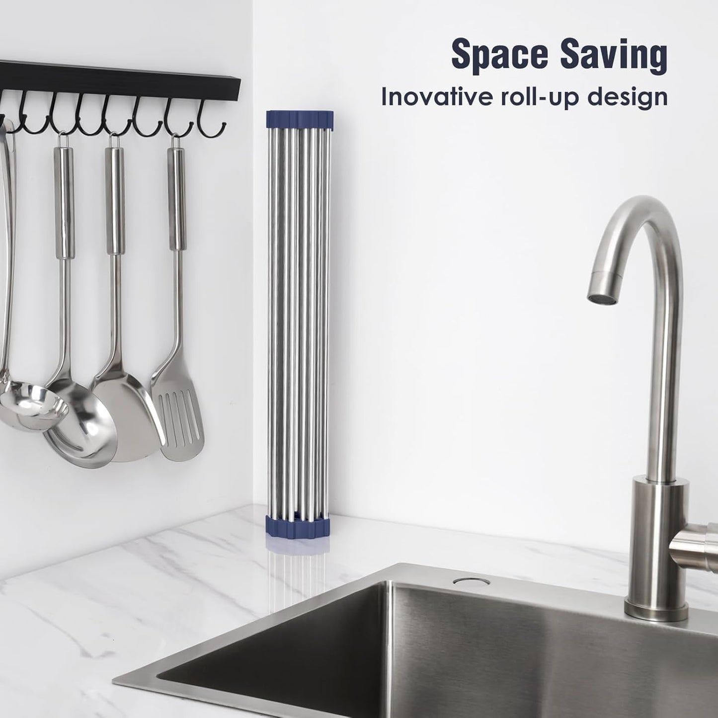 Tomorotec 17.7" x 15.5" Roll Up Dish Drying Rack Over Sink Drying Rack Sink Cover Kitchen Sink