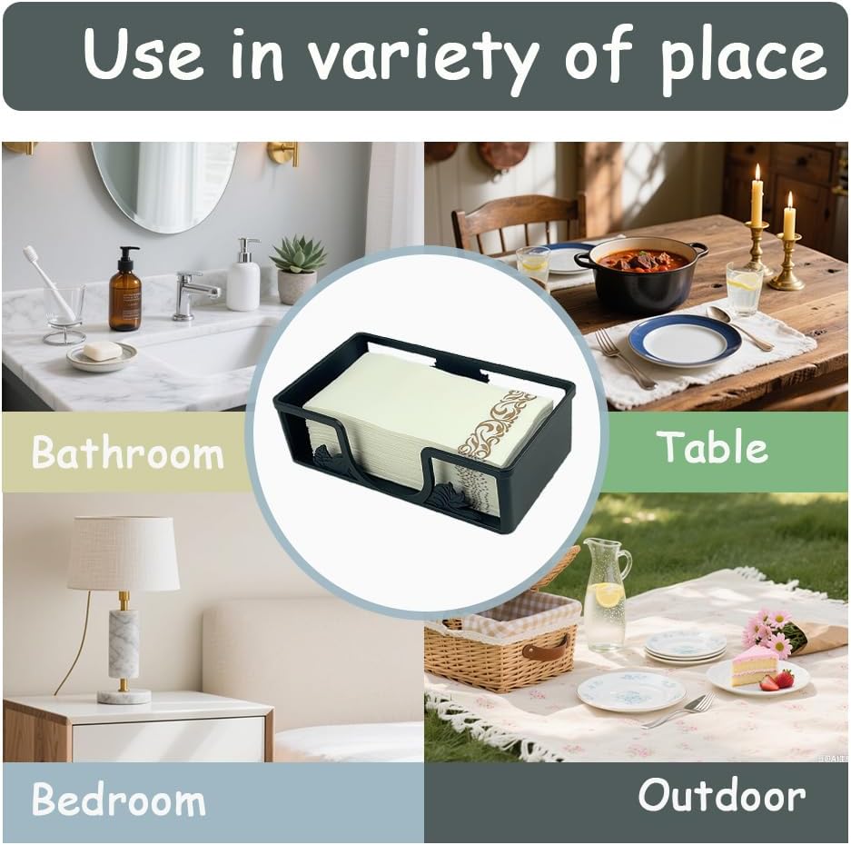Metal Napkin Holder for Bathroom and Kitchen - Black Floral Design Disposable Hand Towel Holder