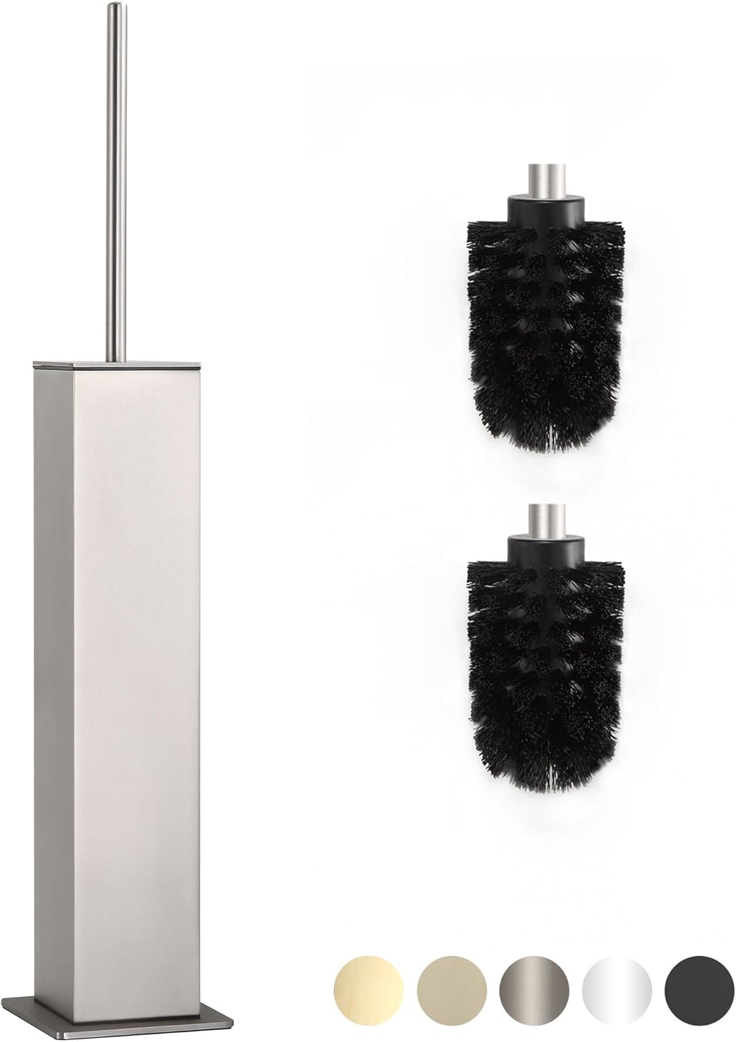 BVL Toilet Brush and Holder Set Brushed Nickel Stainless Steel 304 Square Freestanding Toilet Brush