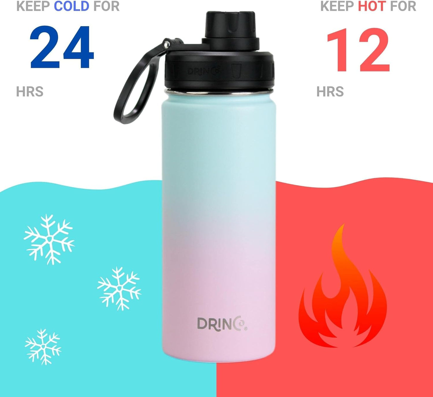 DRINCO Stainless Steel Water Bottle Spout Lid Vacuum Insulated Double Wall Water Bottle Wide Mouth
