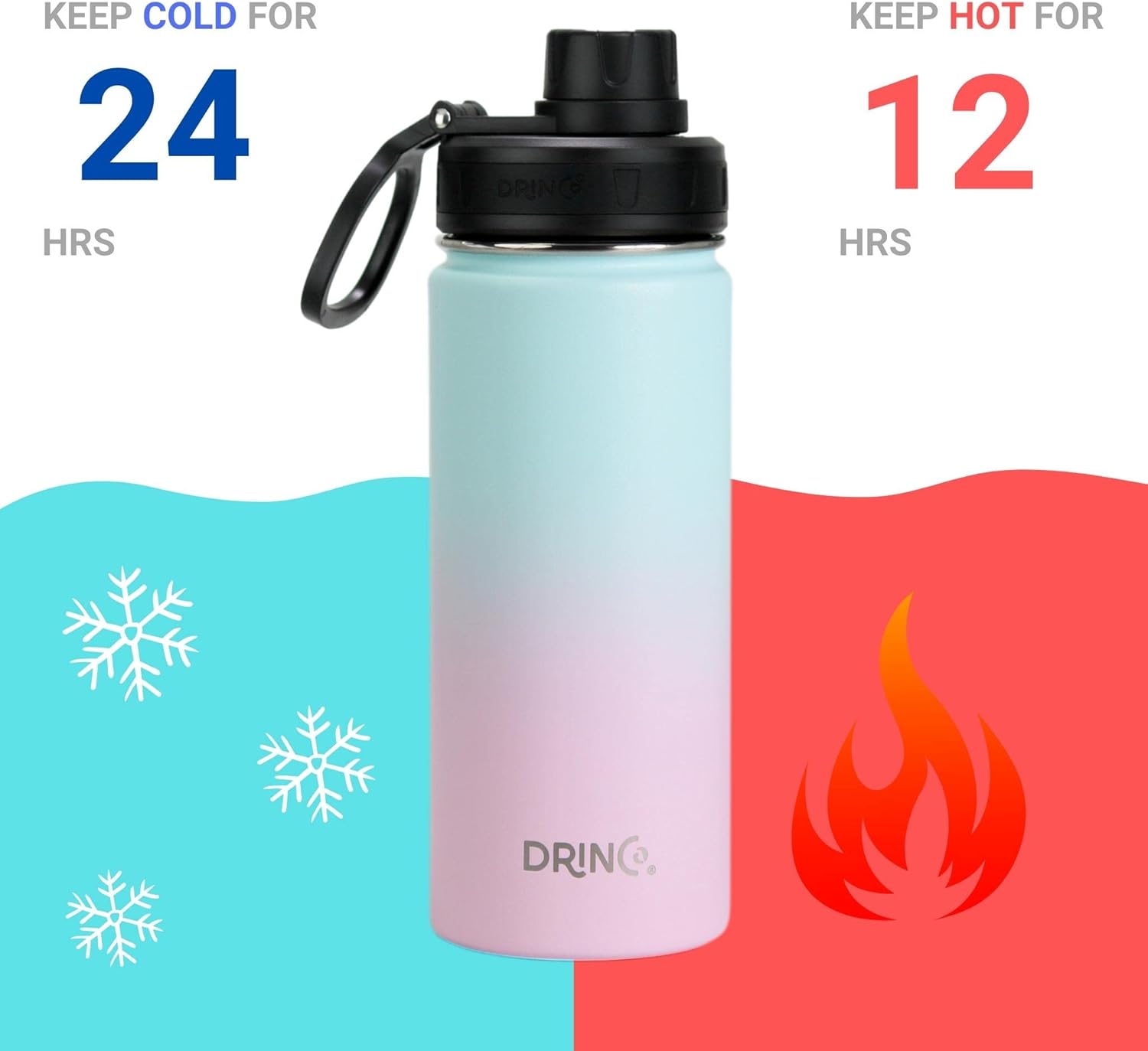 DRINCO Stainless Steel Water Bottle Spout Lid Vacuum Insulated Double Wall Water Bottle Wide Mouth