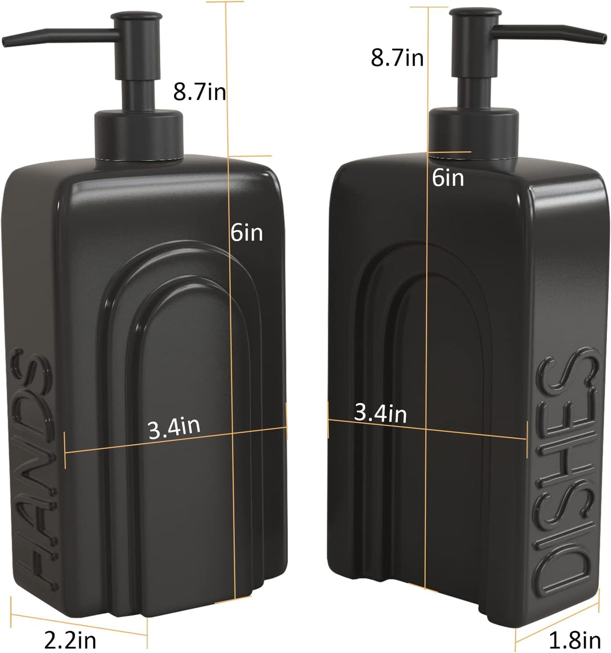 Ceramic Soap Dispenser Set, 2 Pack Kitchen Dispenser with Funnel, Non-Slip Silicone Pads, Liquid