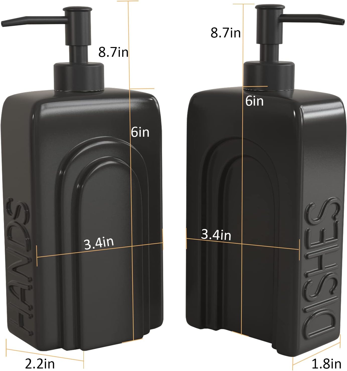 Ceramic Soap Dispenser Set, 2 Pack Kitchen Dispenser with Funnel, Non-Slip Silicone Pads, Liquid
