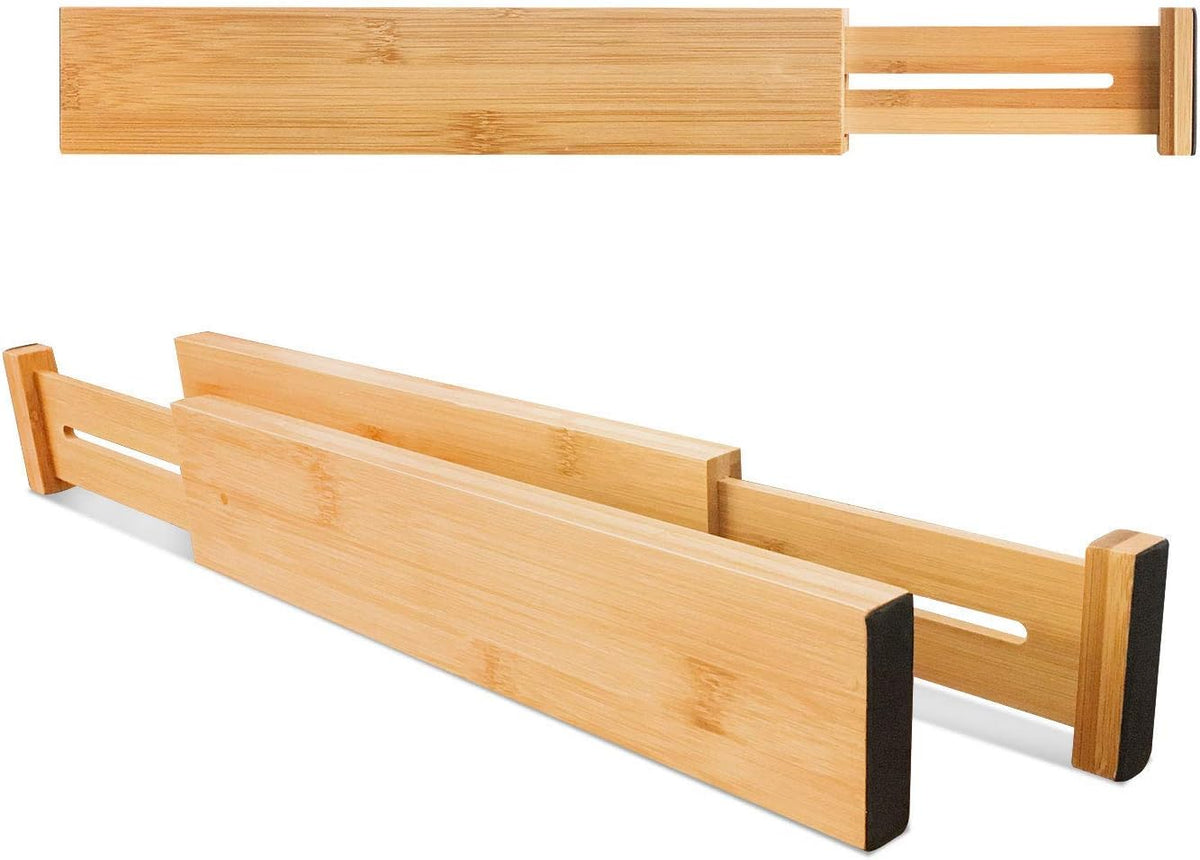 VaeFae Adjustable Bamboo Drawer Dividers, Expandable Drawer Organizer for Kitchen, Bedroom