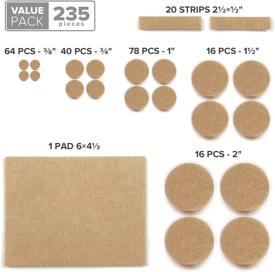Felt Furniture Pads X-PROTECTOR 235 PCS Premium Furniture Pads - Felt Pads Furniture Feet Best Wood