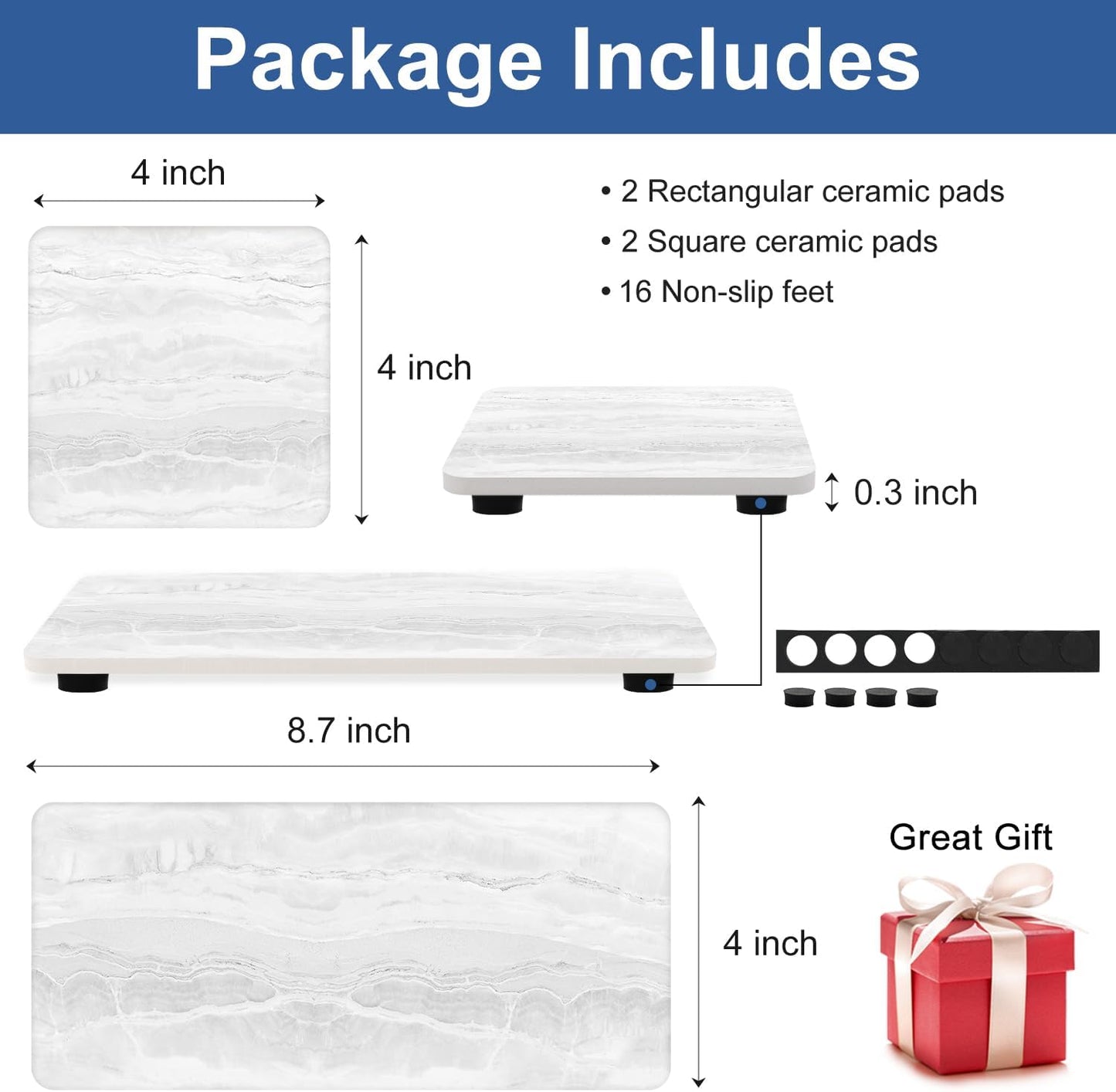 4 Pack Water Absorbing Stone Drying Tray for Bathroom Sink Trays Kitchen Counter Diatomite Stone